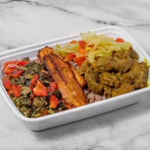Callaloo and Saltfish and Curry Goat