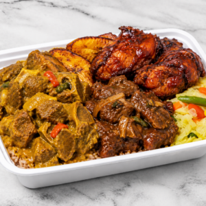 Curry Goat and BBQ fried Chicken